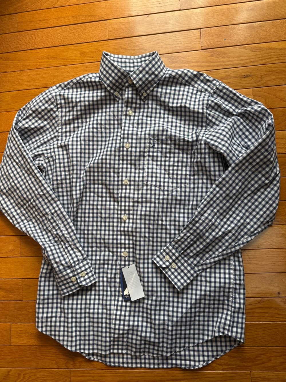 Nautica Navy and White Gingham Button-Down Shirt